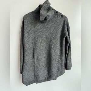 Soft Surroundings Turtleneck Gray Button Neckline Medium Sweater Wool Asymmetric